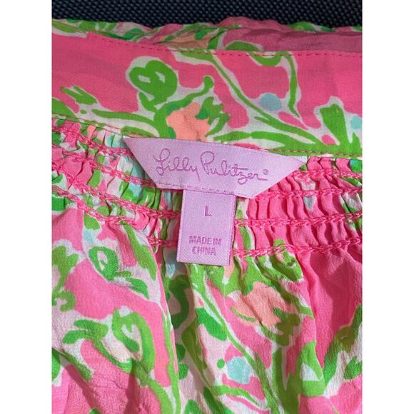 Lilly Pulitzer Elsa Silk Top, Roxie Pink Floral Long Sleeve Blouse Size Large - Picture 5 of 11